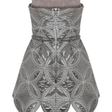 Quilted Embroidered Patent Leather Mini Dress