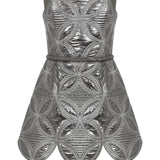 Quilted Embroidered Patent Leather Mini Dress