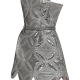 Quilted Embroidered Patent Leather Mini Dress