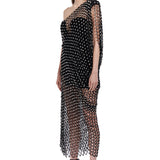 Crystal Embroidered One Shoulder Midi Dress