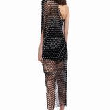 Crystal Embroidered One Shoulder Midi Dress