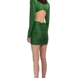 Cutout Long Sleeved Draped Mini Dress With Gold Buckles