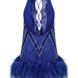 Crystal Embellished Lazer Cut Velvet Mini Dress