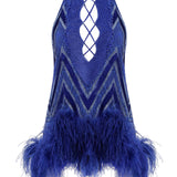 Crystal Embellished Lazer Cut Velvet Mini Dress