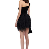 One Shouldered Silk Velvet Mini Dress With
