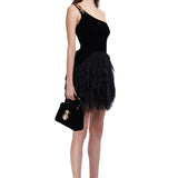 One Shouldered Silk Velvet Mini Dress With