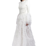 Knit Embroided Top With Silck Chiffon Details On Skirt