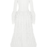 Knit Embroided Top With Silck Chiffon Details On Skirt