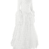 Knit Embroided Top With Silck Chiffon Details On Skirt