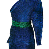 Glittered One Shoulder Pleated Mini Dress