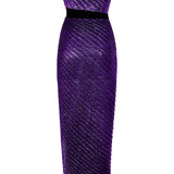 Glittered One Shoulder Pleated Midi Dress With Velvet Belt