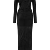 Long Sleeved Crystal Buttoned Midi Dress With High Slit