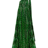 Gold Glittered Pleated Lace Maxi Dress