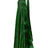 Gold Glittered Pleated Lace Maxi Dress