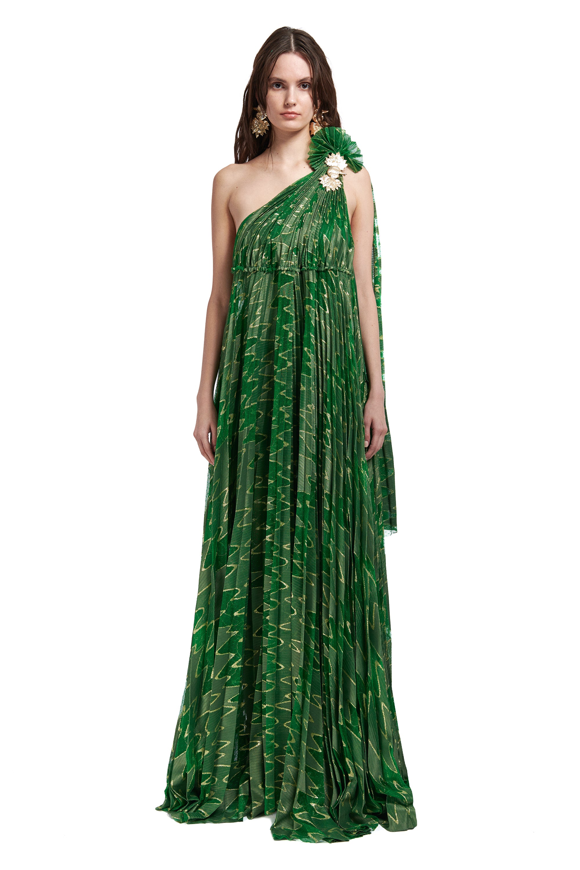 Gold Glittered Pleated Lace Maxi Dress – RAISA VANESSA INT