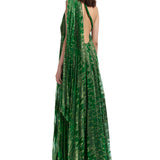 Gold Glittered Pleated Lace Maxi Dress