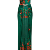 Rose Patterned Strapless Maxi Dress With Fringes