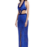 Crystal Embellished Silk Velvet Face Maxi Dress