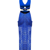 Crystal Embellished Silk Velvet Face Maxi Dress