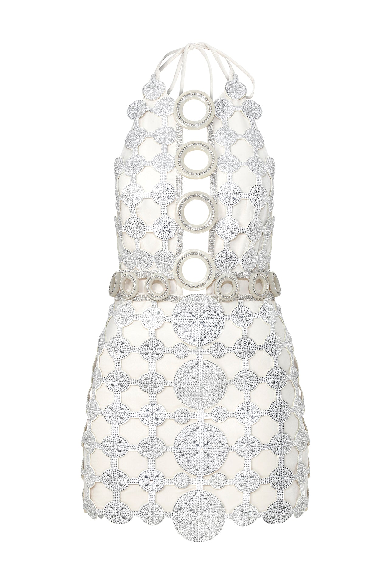Halter Neck Crystal Embellished Mini Dress With Neck Details