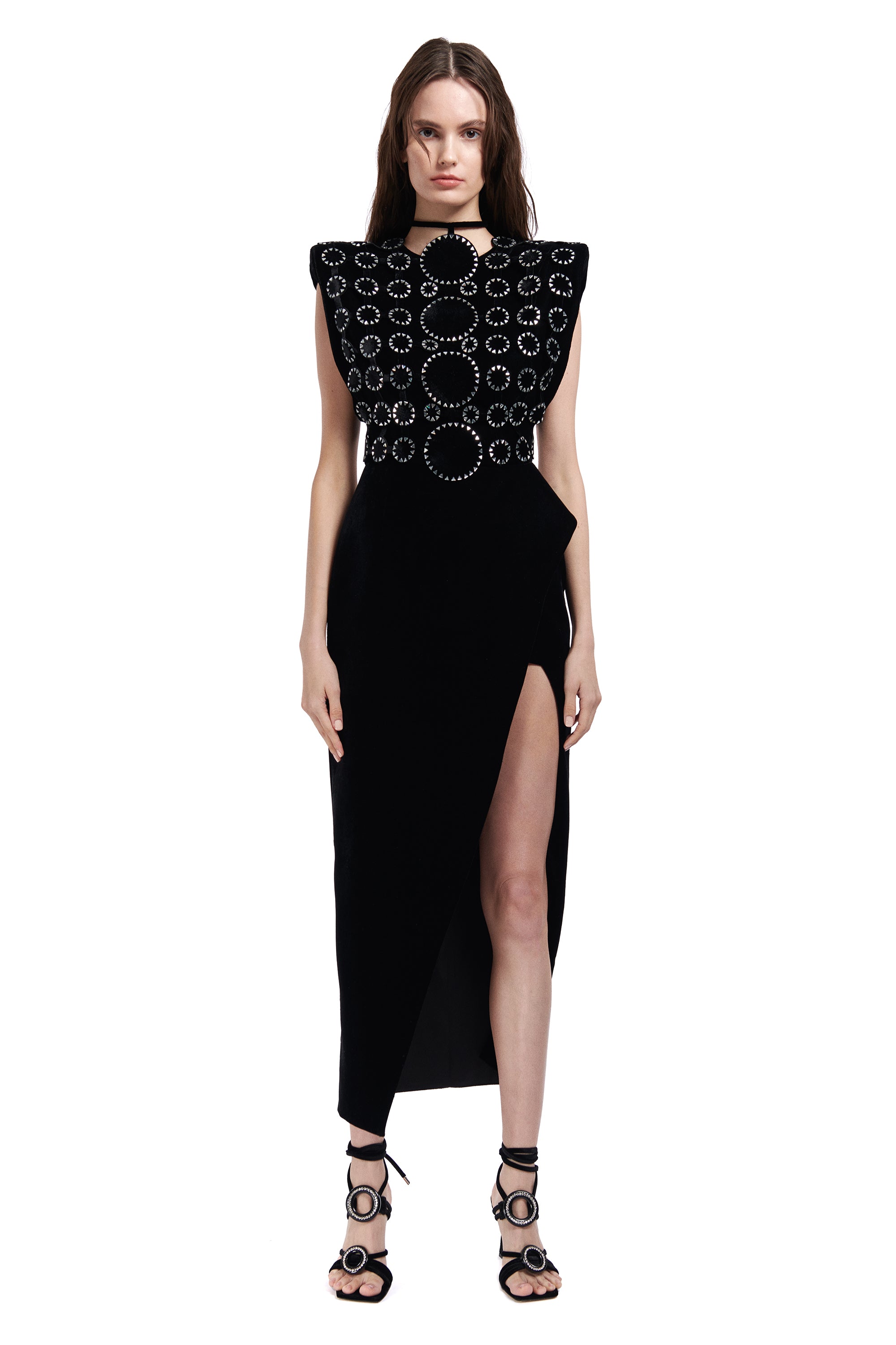 Crystal Embellishment Midi Dress With High Slit  RAISA VANESSA INT