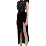 Crystal Embellishment Midi Dress With High Slit
