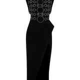 Crystal Embellishment Midi Dress With High Slit