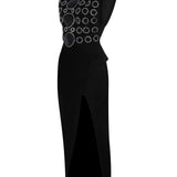 Crystal Embellishment Midi Dress With High Slit