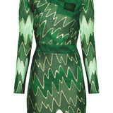 Crystal Embellished Lace Zigzag Mini Dress With Cutout Details