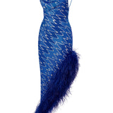 Crystal Embellished Asymmetrical Lace Zigzag Midi Dress