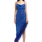 Crystal Embellished Asymmetrical Lace Zigzag Midi Dress