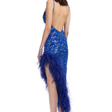 Crystal Embellished Asymmetrical Lace Zigzag Midi Dress