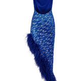 Crystal Embellished Asymmetrical Lace Zigzag Midi Dress