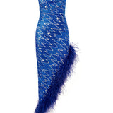 Crystal Embellished Asymmetrical Lace Zigzag Midi Dress