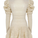 Sequined Knit Turtle Neck Mini Dress With Crystal Buttons