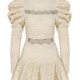 Sequined Knit Turtle Neck Mini Dress With Crystal Buttons