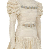 Sequined Knit Turtle Neck Mini Dress With Crystal Buttons