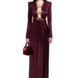 Long Sleeved Transparent Neck Maxi Dress