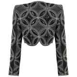 Quilted Embroidered Crop Top Jacket with Crystal Embellishment