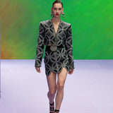 Quilted Embroidered Crop Top Jacket with Crystal Embellishment