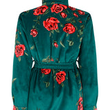 Rose Patterned Velvet Jacket with Gold Buckle Belt