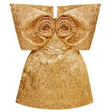 Gold Jacquard Fully Boned Sculptural Jacket With Flower Detail