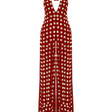 Burgundy Handmade Gold Polka Dot Detailed Silk Chiffon Jumpsuit