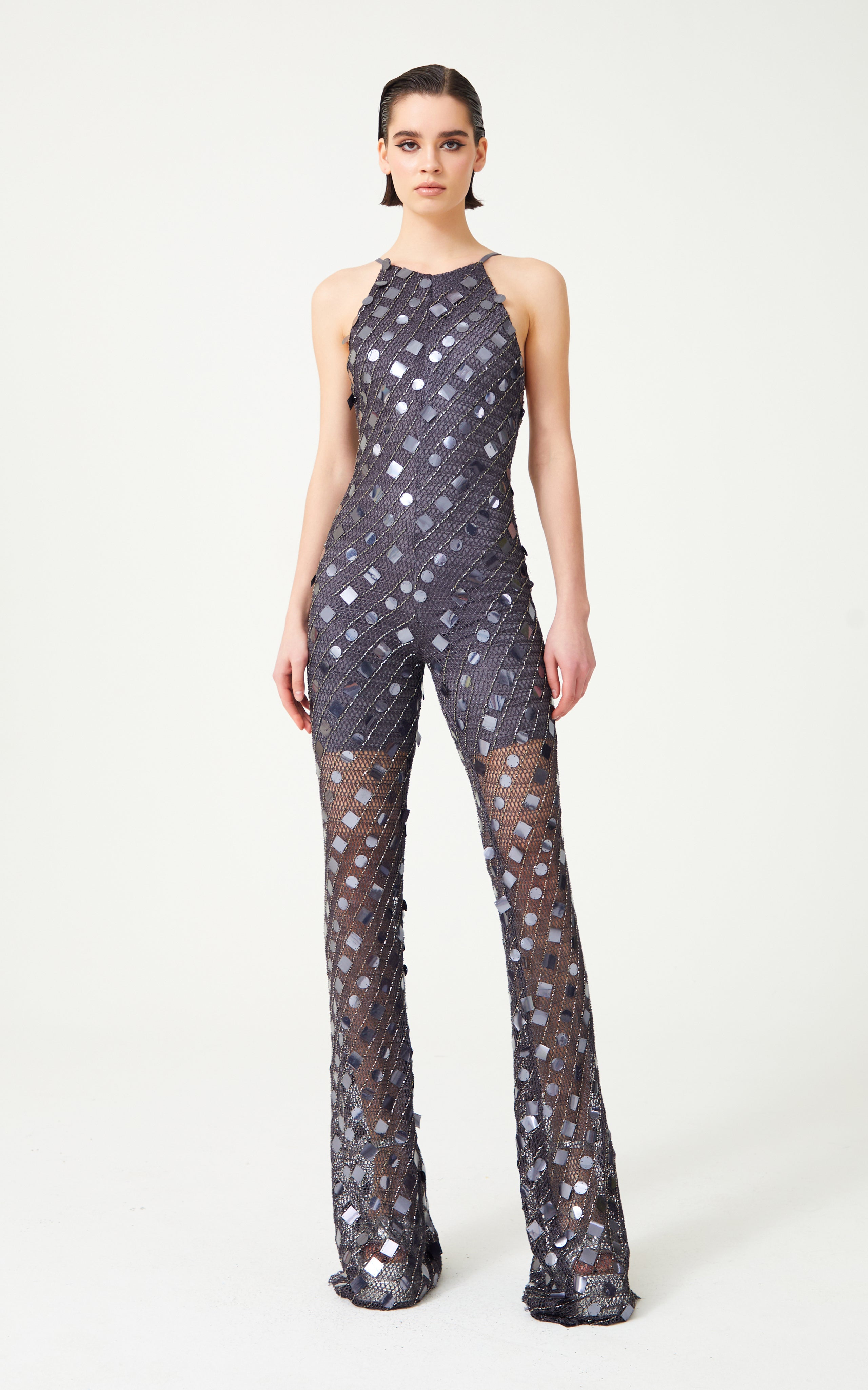 Halter Neck Backless Sequin Jumpsuit