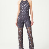 Anthracite Handmade Knitted Sequin Embroidered Halter Neck Jumpsuit
