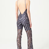 Anthracite Handmade Knitted Sequin Embroidered Halter Neck Jumpsuit