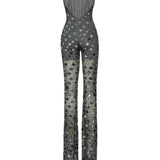 Anthracite Handmade Knitted Sequin Embroidered Halter Neck Jumpsuit