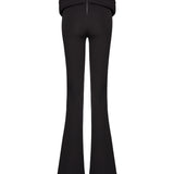 Black Stretchy Flower Detailed Wide Leg Pants