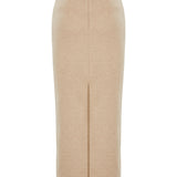 Beige Flower Embroidered Ankle Length Skirt