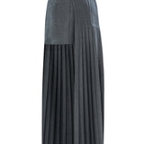 Anthracite Wool Pleated Skirt With Gold Buckle Detailed Belt